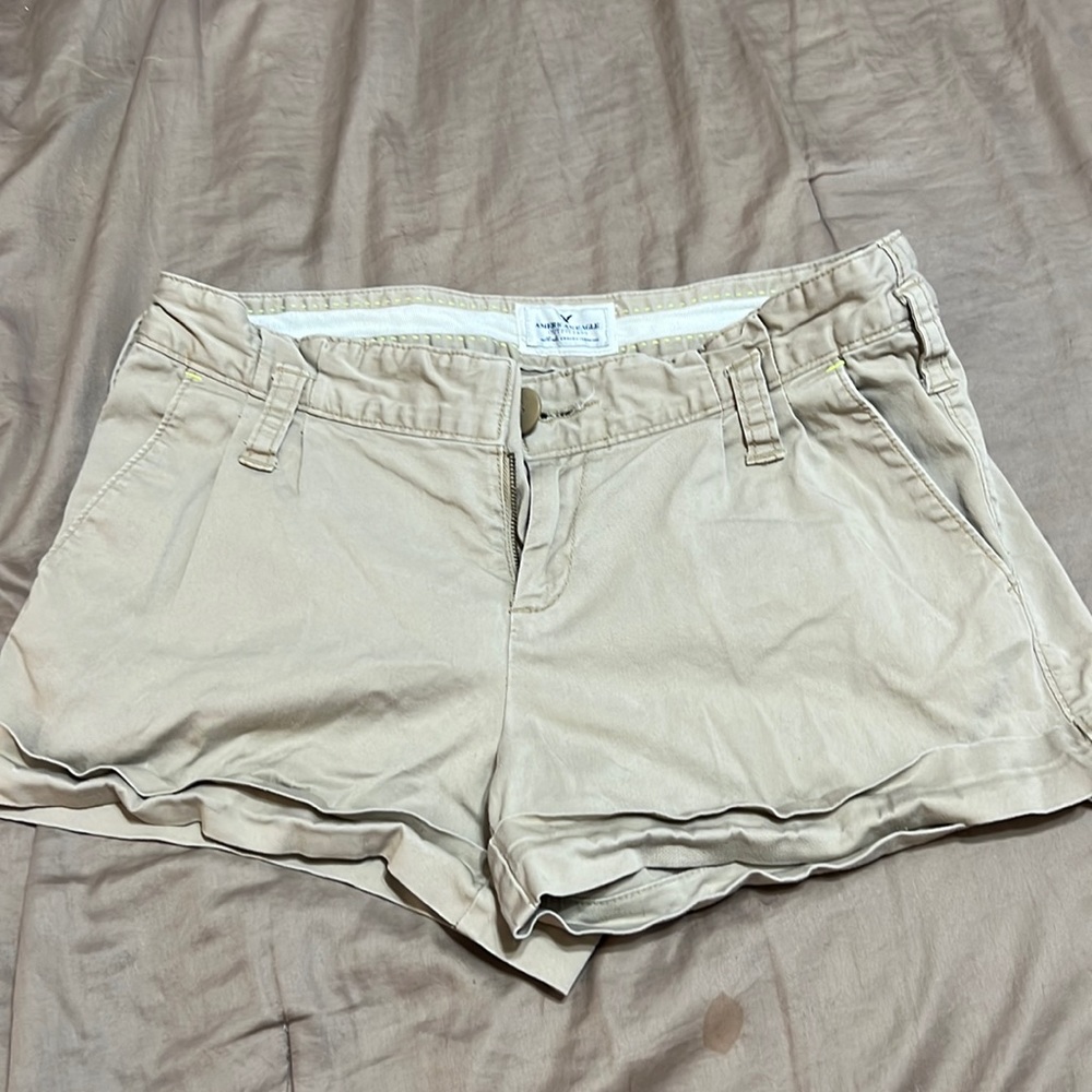 AE mid waist khaki shorts